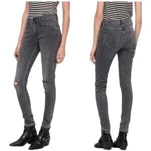 All Saints NWT Grace Slashed Jeans Gray Skinny Mid Rise Size 27 Distressed